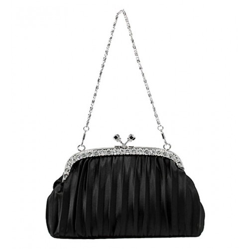 Evening Bag - Pleated Clutch w/ Rhinestone Frame - Black -BG-92056B Evening Bag - Pleated Clutch w/ Rhinestone Frame - Black -BG-92056B
